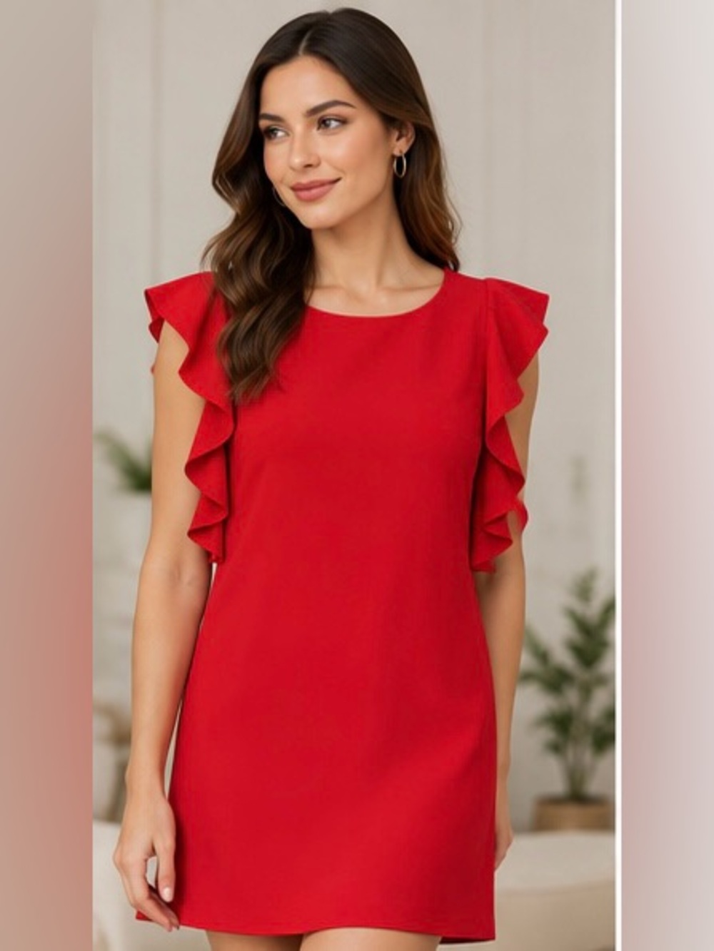 Banana Republic Red Ruffle Sleeve Mini Dress